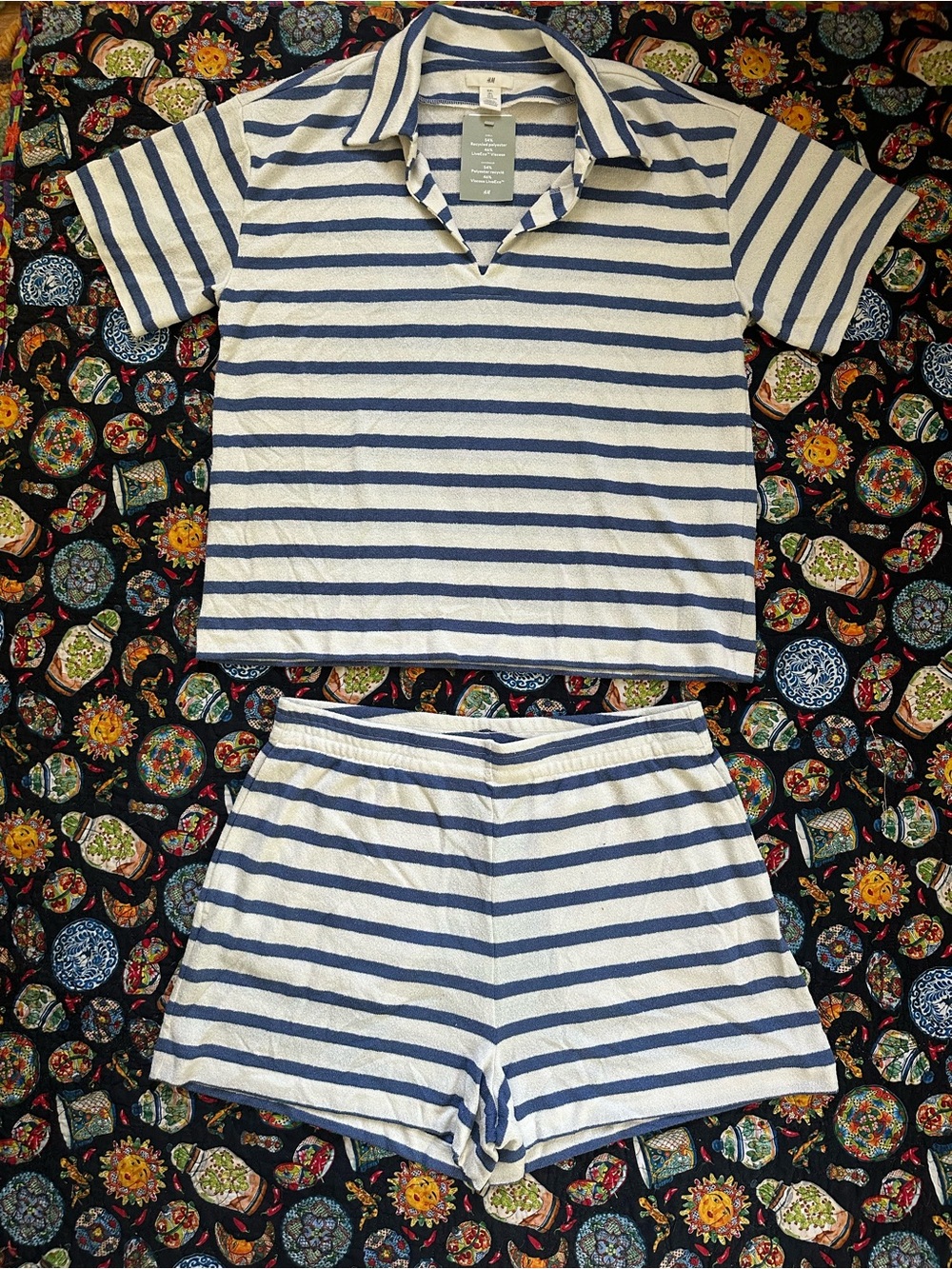 H&M Blue and White Striped Swim Coverup Set NWT